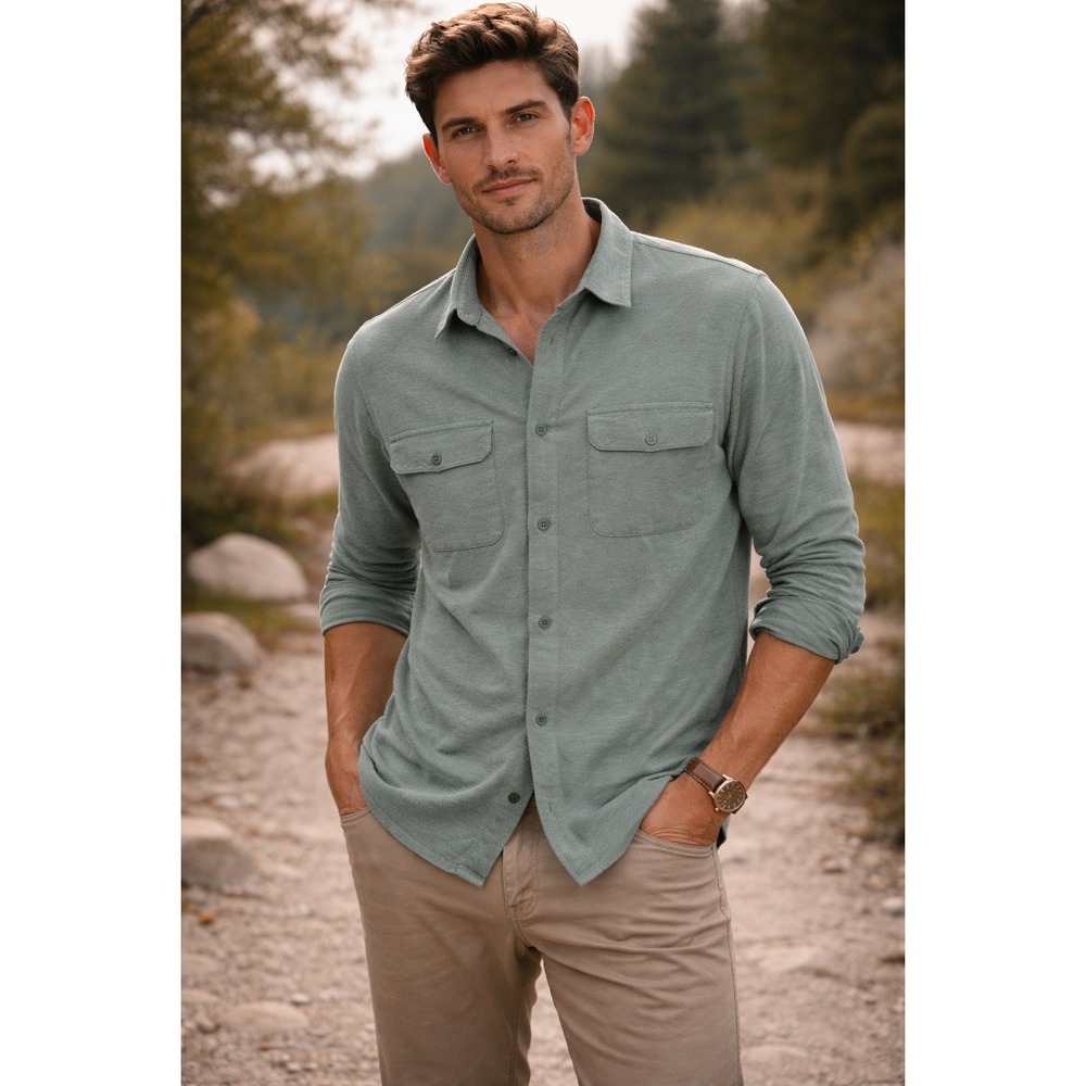 Lululemon Soft Knit Overshirt Mens XL Heathered Smoked Spruce Green M3CZMS Snap